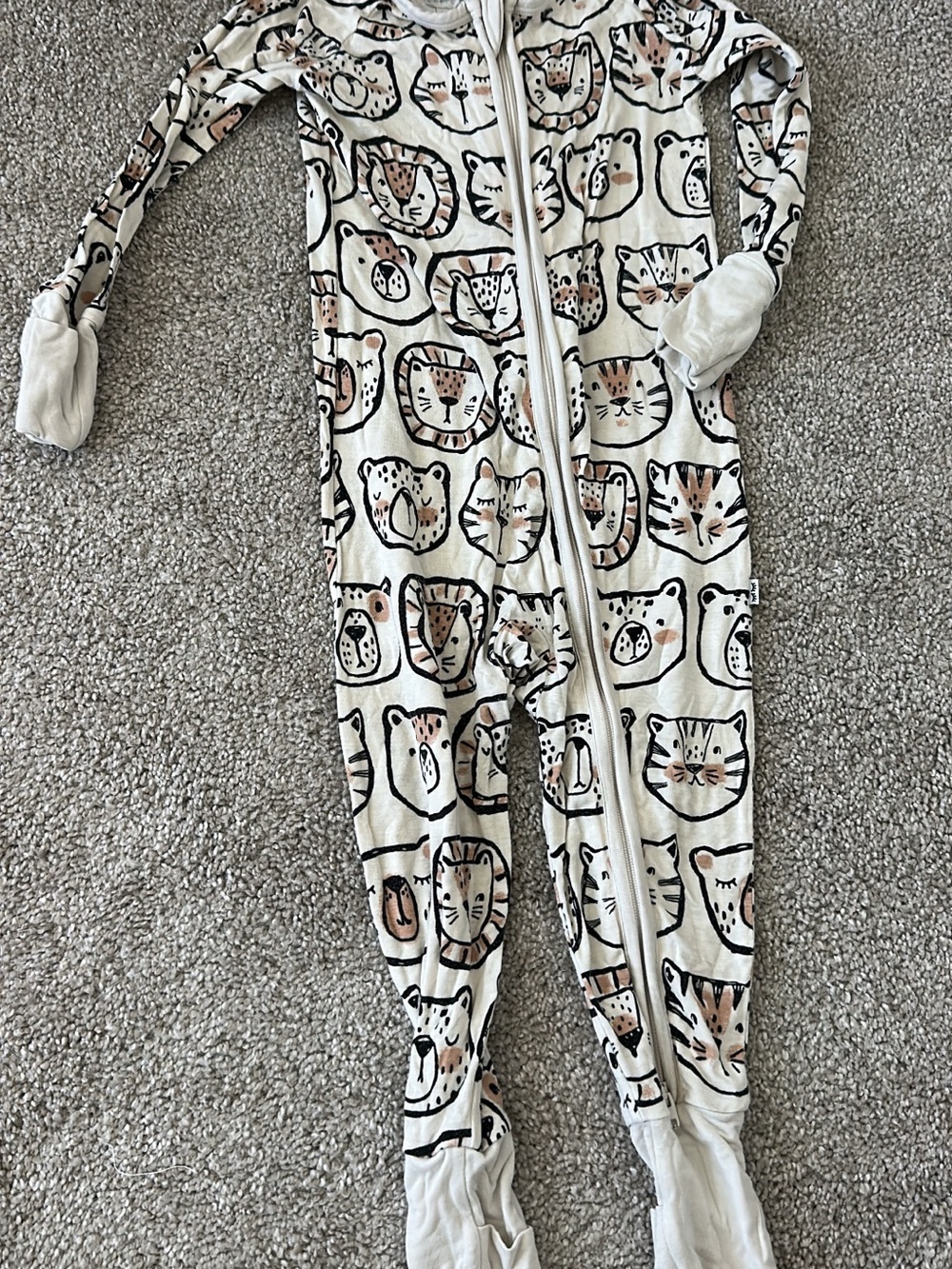 Little Sleepies Cream & Tan Cat and Lion Zip Footie